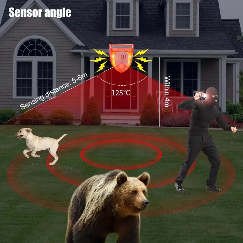 129dB Solar Security Alarm – Barking Dog & Gunshot Sounds with Strobe Light | Home & Yard Protection-Zy Fulfill