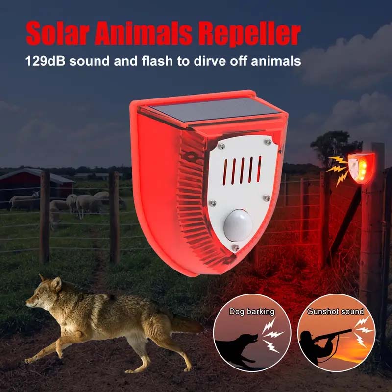 129dB Solar Security Alarm – Barking Dog & Gunshot Sounds with Strobe Light | Home & Yard Protection-Zy Fulfill