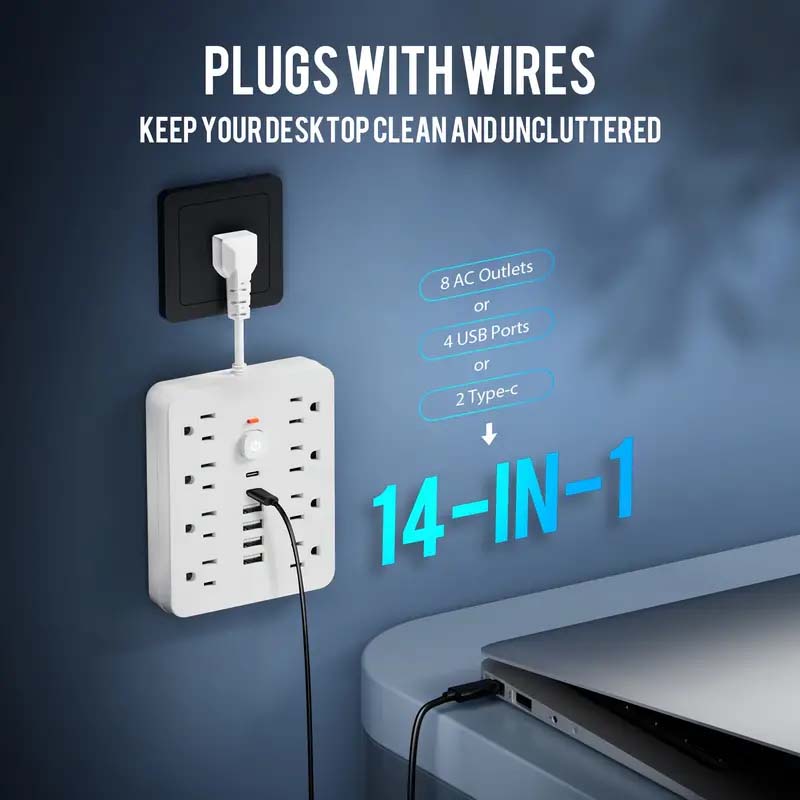 14-in-1 Power Adapter: USB, Type-C, AC Outlets, Surge Protector-Zy Fulfill