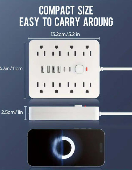 14-in-1 Power Adapter: USB, Type-C, AC Outlets, Surge Protector-Zy Fulfill