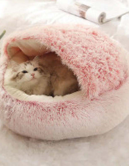 2-in-1 Plush Dog & Cat Bed – Warm, Round, Soft Winter House-Zy Fulfill