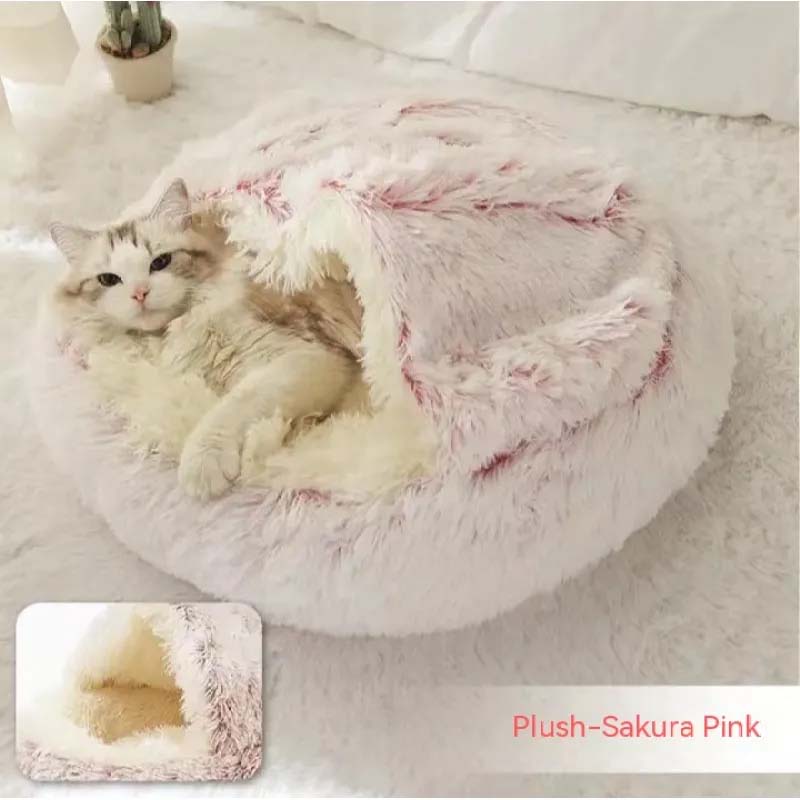 2-in-1 Plush Dog & Cat Bed – Warm, Round, Soft Winter House