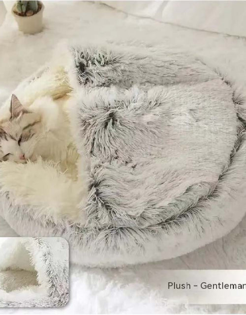 Load image into Gallery viewer, 2-in-1 Plush Dog &amp; Cat Bed – Warm, Round, Soft Winter House
