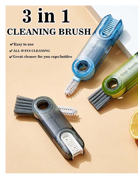 3-in-1 Bottle Cup Lid Detail Brush - Silicone Straw Cleaner - Multi-functional Gap Cleaner