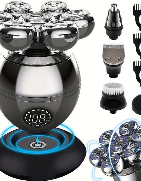 5-in-1 Electric Head Shaver: Rotary Blades Clippers Nose Trimmer, Brush Massager-Zy Fulfill