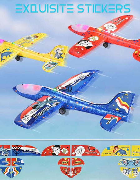 Airplane Launcher Toy 3 Pack Foam Glider Catapult Plane with DIY Stickers-Zy Fulfill