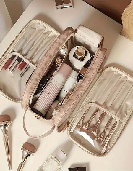 Large Capacity Trifold PU Leather Cosmetic Bag-Zy Fulfill