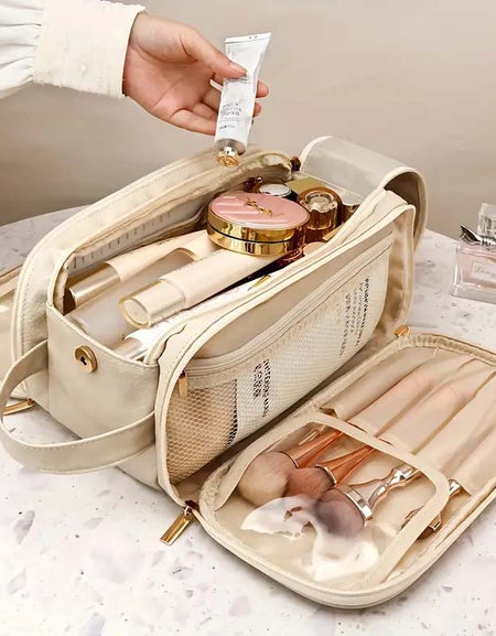 Large Capacity Trifold PU Leather Cosmetic Bag-Zy Fulfill