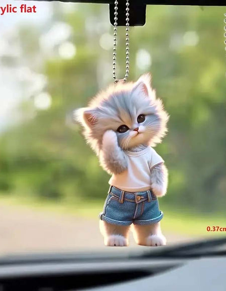 Cute Denim Cat Keychain Adorable Acrylic Pet Car Accessory-Zy Fulfill