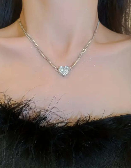 Japanese & Korean Style Heart-Shaped Zircon Necklace-Zy Fulfill