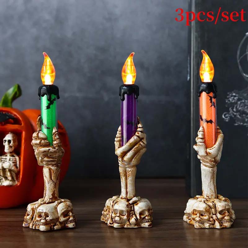 3pcs Halloween LED Skull Candle Holders