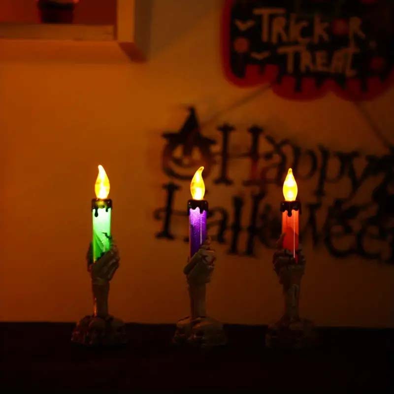 3pcs Halloween LED Skull Candle Holders