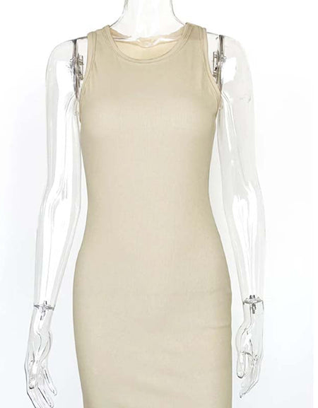 Ribbed Bodycon Dress with Round Neck-Zy Fulfill