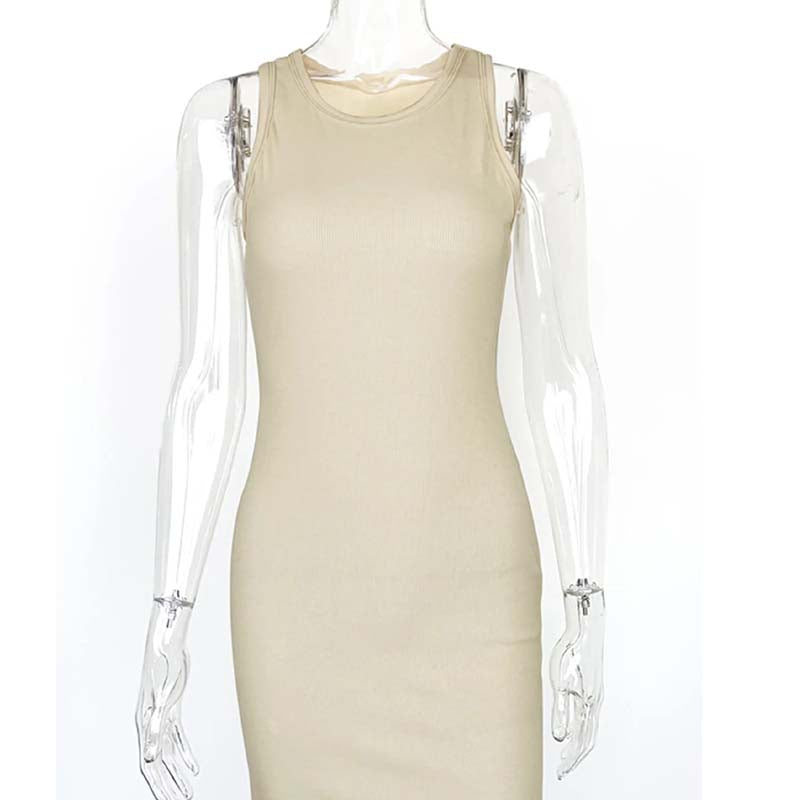 Ribbed Bodycon Dress with Round Neck