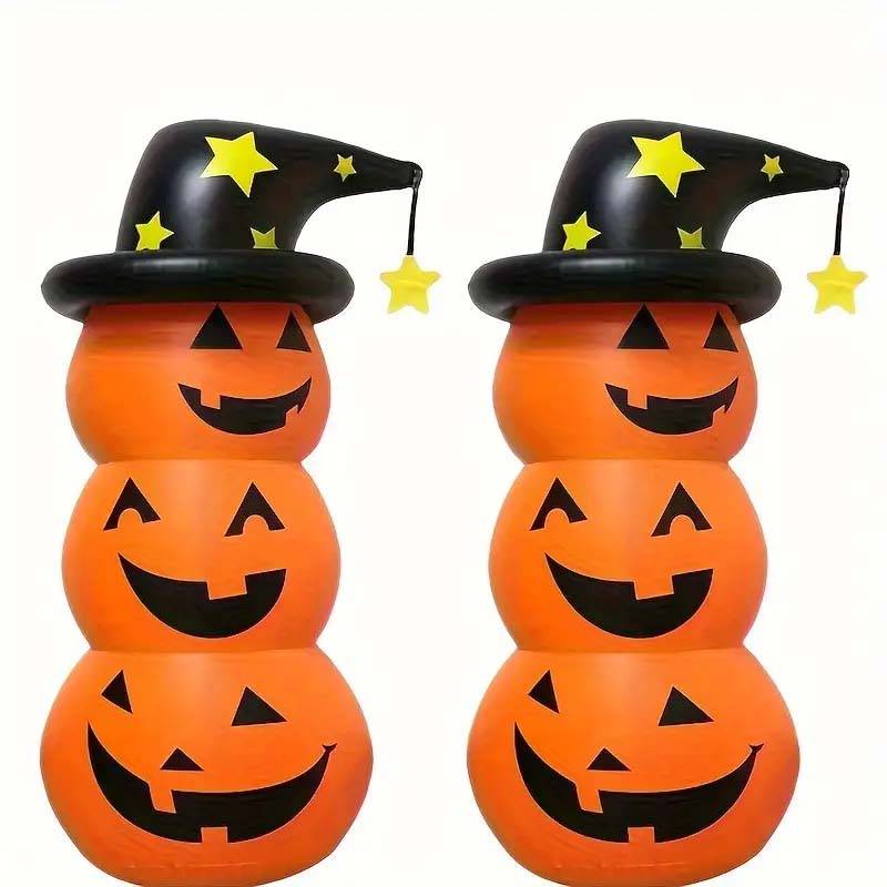 Spooky Halloween Inflatable Pumpkin Stack with Witch Hat – Perfect Outdoor Decor