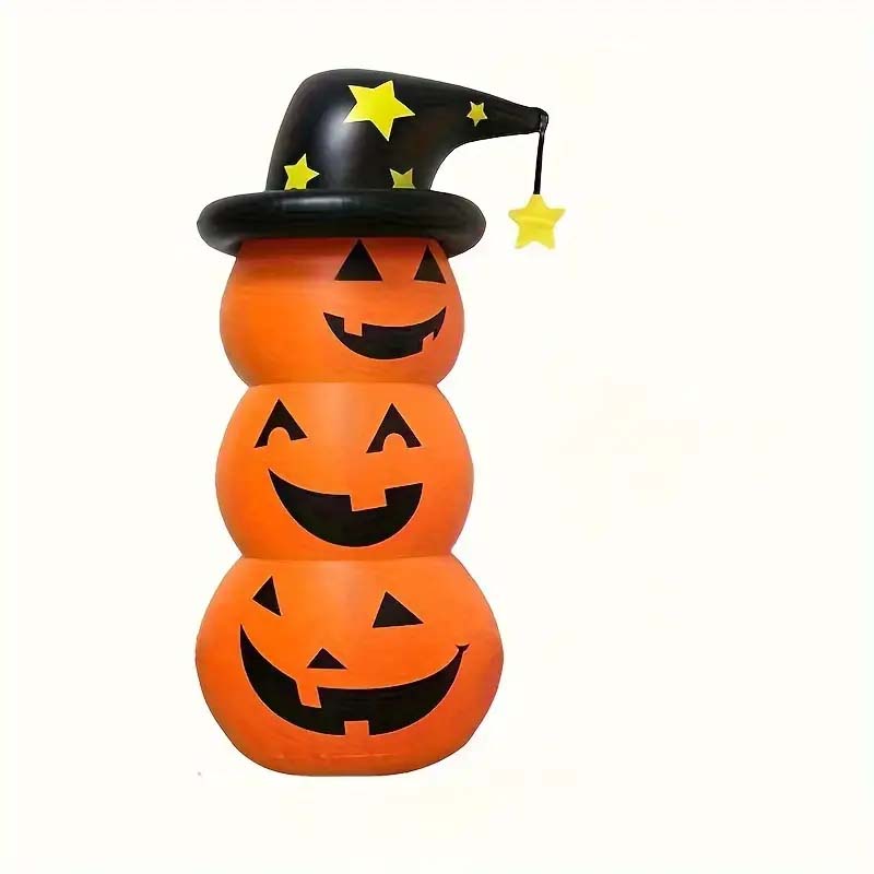 Spooky Halloween Inflatable Pumpkin Stack with Witch Hat – Perfect Outdoor Decor