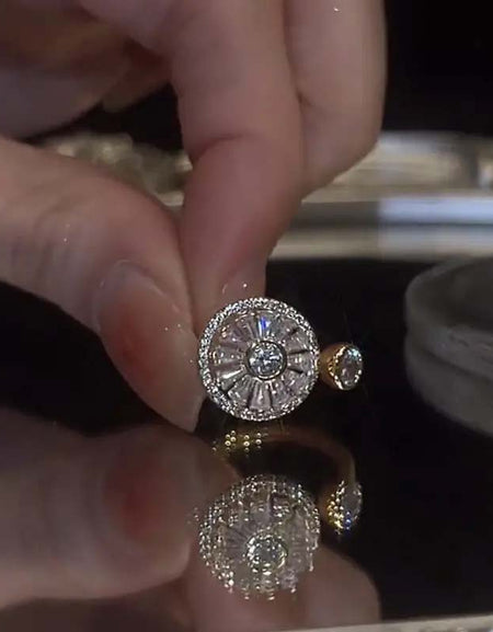 Round Zircon Rotating Open Ring Exquisite Fashion Jewelry-Zy Fulfill