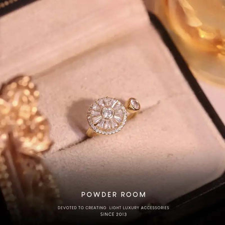 Round Zircon Rotating Open Ring Exquisite Fashion Jewelry-Zy Fulfill