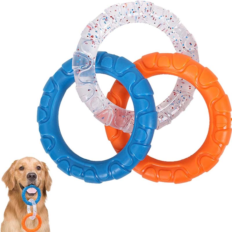 Rubber 3-Ring Tug Dog Toy - Indestructible Interactive Chew Toy for Aggressive Chewers