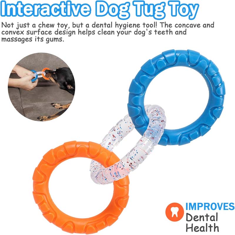 Rubber 3-Ring Tug Dog Toy - Indestructible Interactive Chew Toy for Aggressive Chewers