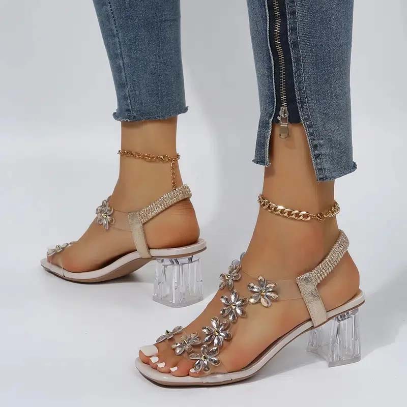 2024 Summer High Heel Sandals with Transparent Square Heel