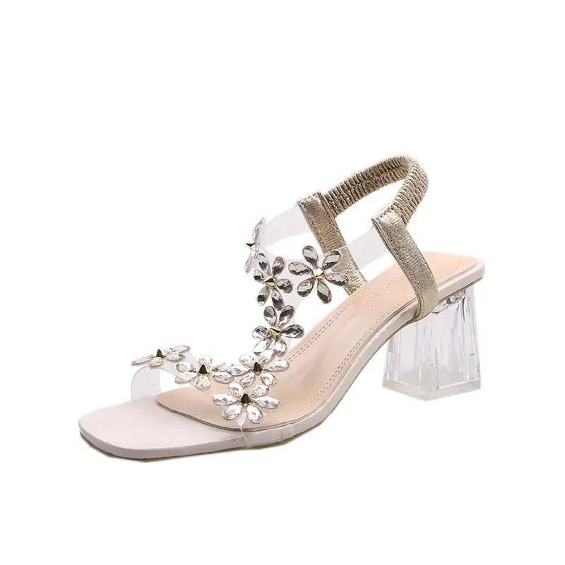 2024 Summer High Heel Sandals with Transparent Square Heel