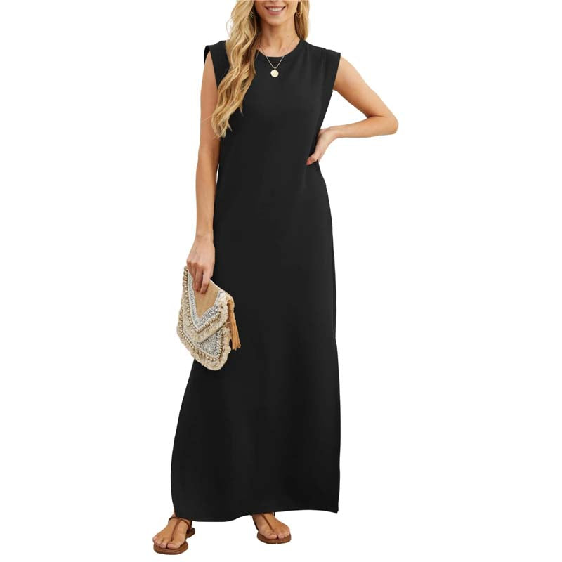 Unpainted Casual Women's Dress with Split Hem