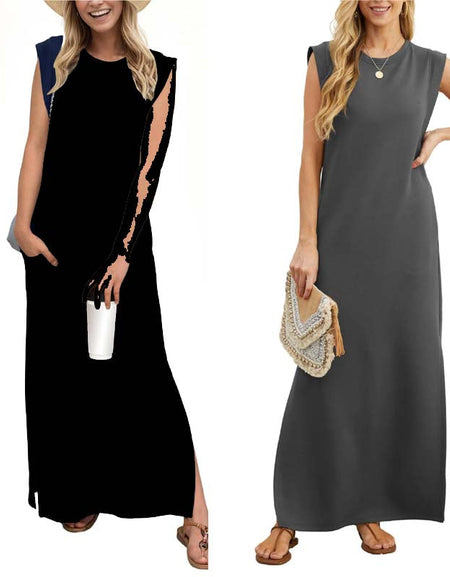 Unpainted Casual Women's Dress with Split Hem-Zy Fulfill