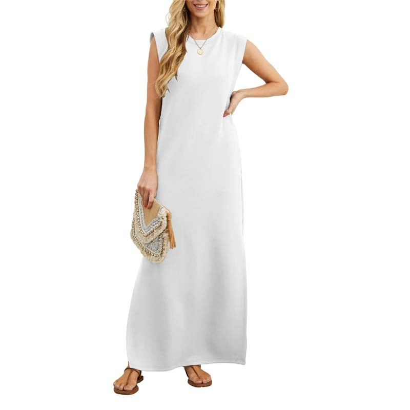 Unpainted Casual Women's Dress with Split Hem