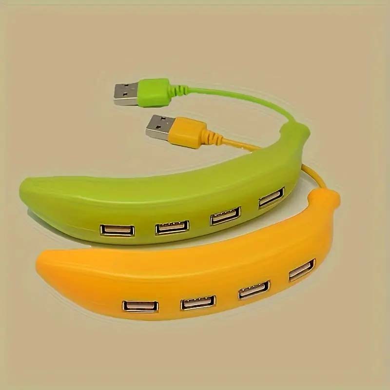 4-Port Banana USB 2.0 Hub - Compact & Portable Expansion