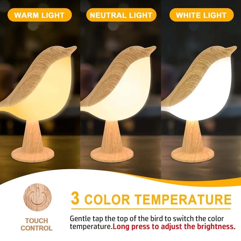 16-Color Bird-Shaped Touch Lamp - Dimmable & USB Rechargeable