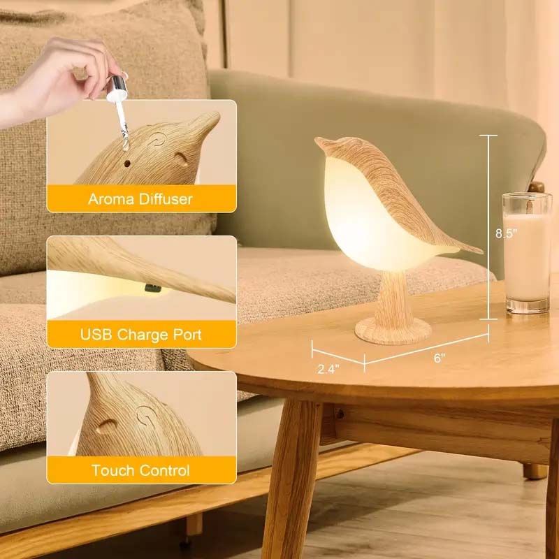 16-Color Bird-Shaped Touch Lamp - Dimmable & USB Rechargeable