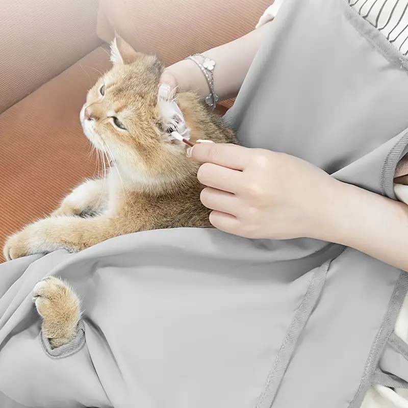 Breathable Cotton Cat Grooming Apron – 4-Hole Carrier Pouch