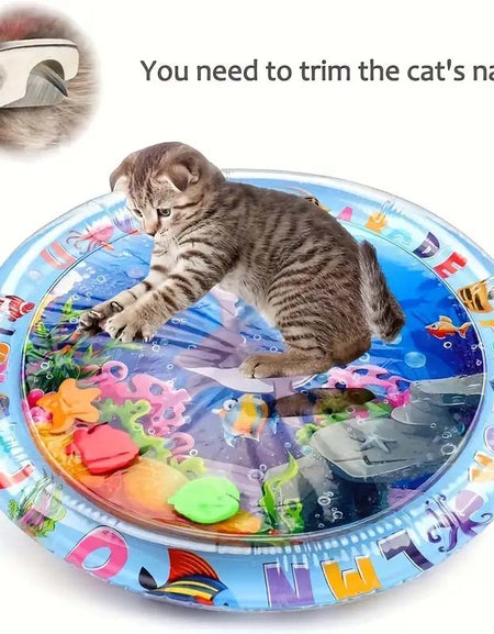 Interactive Aqua Cat Play Mat - PVC Splash Mat with Floating Fish Design and Kick Toy-Zy Fulfill