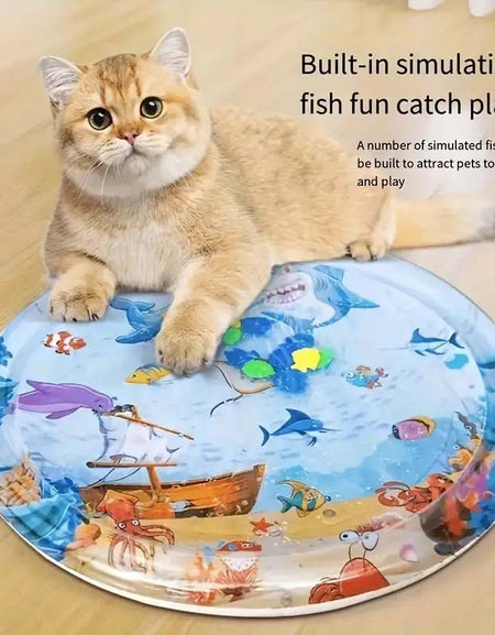Interactive Aqua Cat Play Mat - PVC Splash Mat with Floating Fish Design and Kick Toy-Zy Fulfill