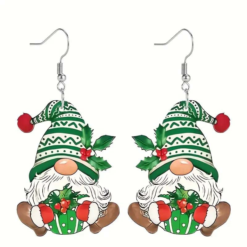 Set of 4 Christmas Gnome Dangle Earrings – Festive Santa Dwarf Design