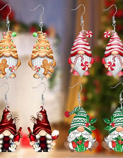 Load image into Gallery viewer, Set of 4 Christmas Gnome Dangle Earrings – Festive Santa Dwarf Design
