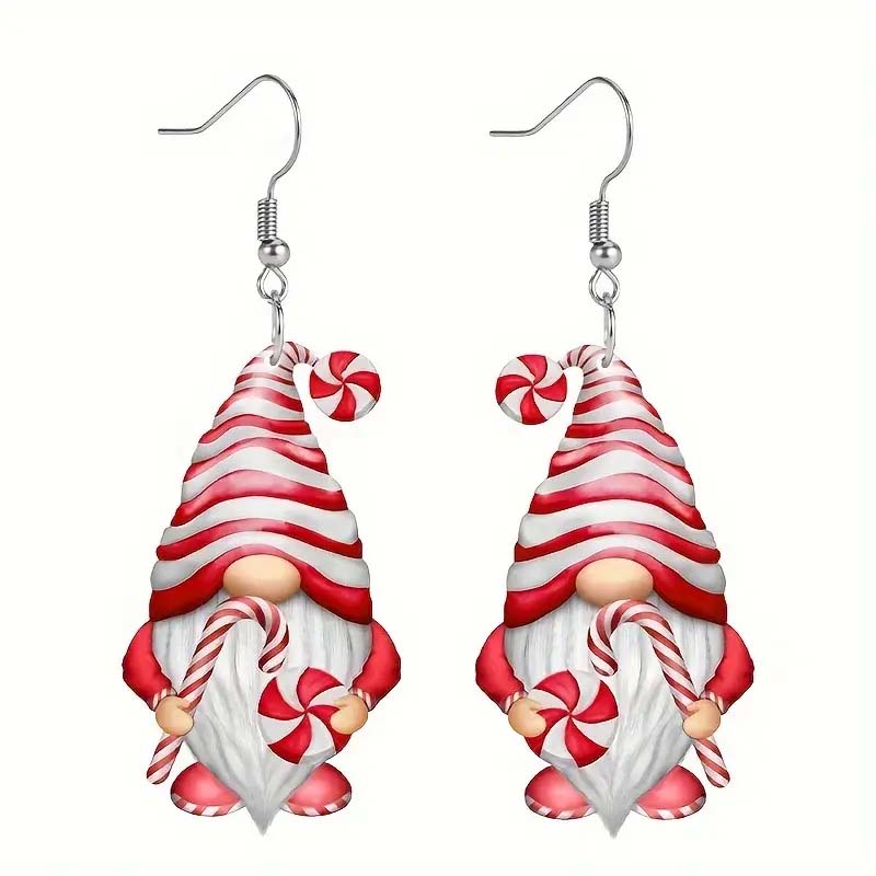 Set of 4 Christmas Gnome Dangle Earrings – Festive Santa Dwarf Design