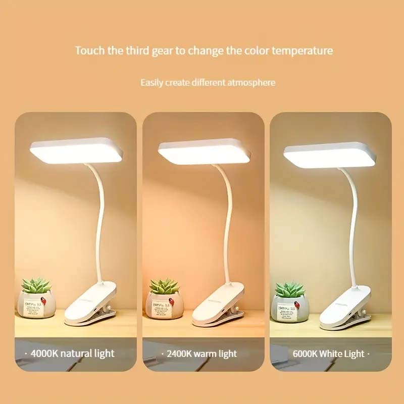 Clip-On LED Desk Lamp, Dimmable & Rechargeable | USB Powered