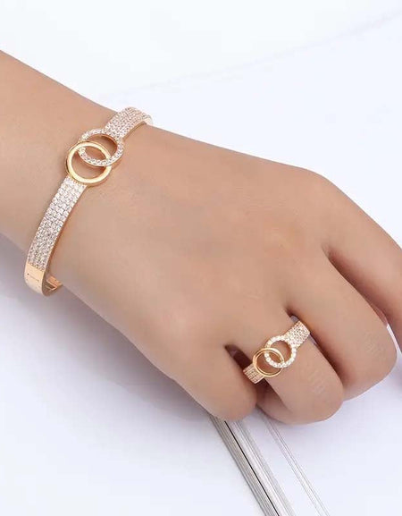 Double Ring Cross Jewelry Set – Zirconia Bangle & Ring Combo-Zy Fulfill