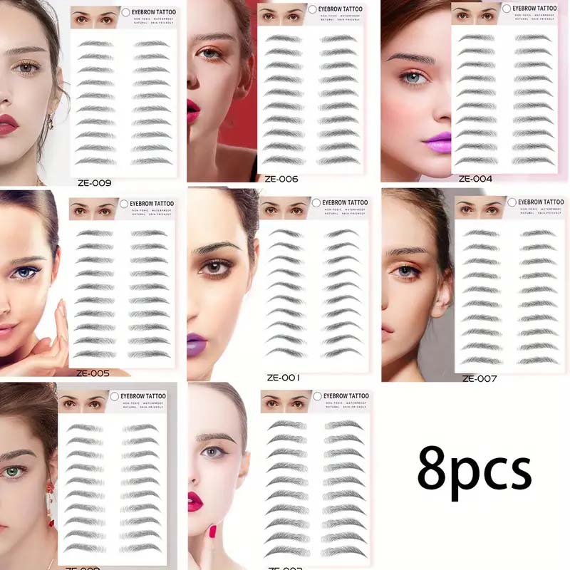 8 Varieties Waterproof 3D Eyebrow Stickers - Eco-Friendly & Skin-Safe | Long-Lasting Brow Style