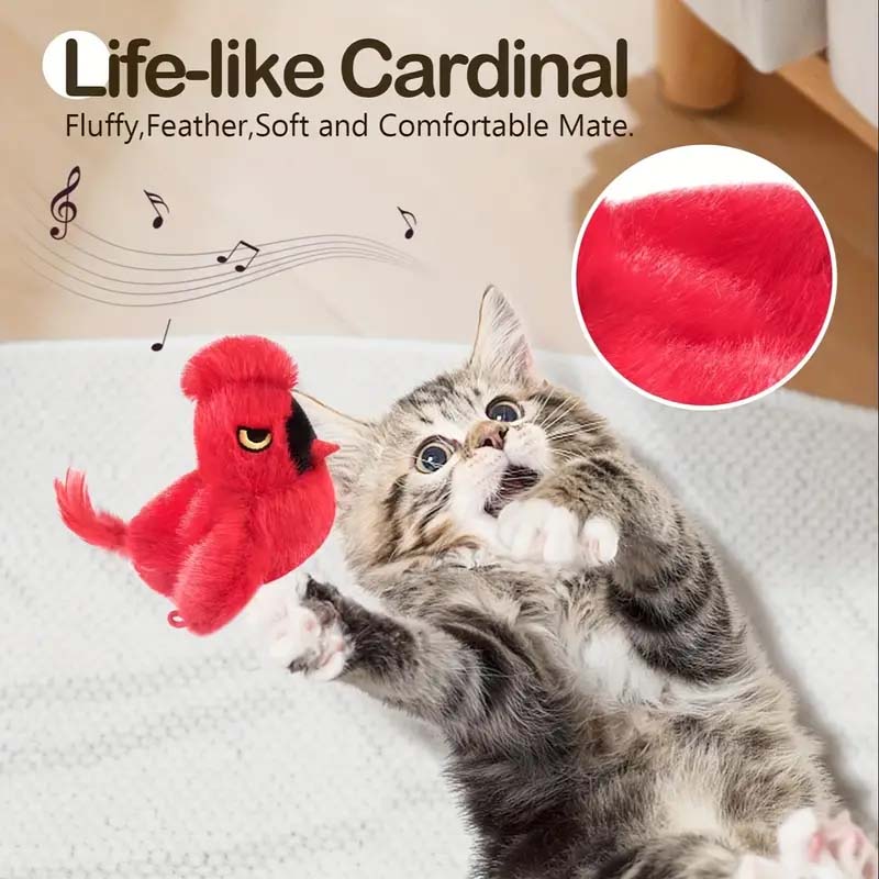 Interactive Chirping Cardinal Cat Toy - Rechargeable & Lifelike