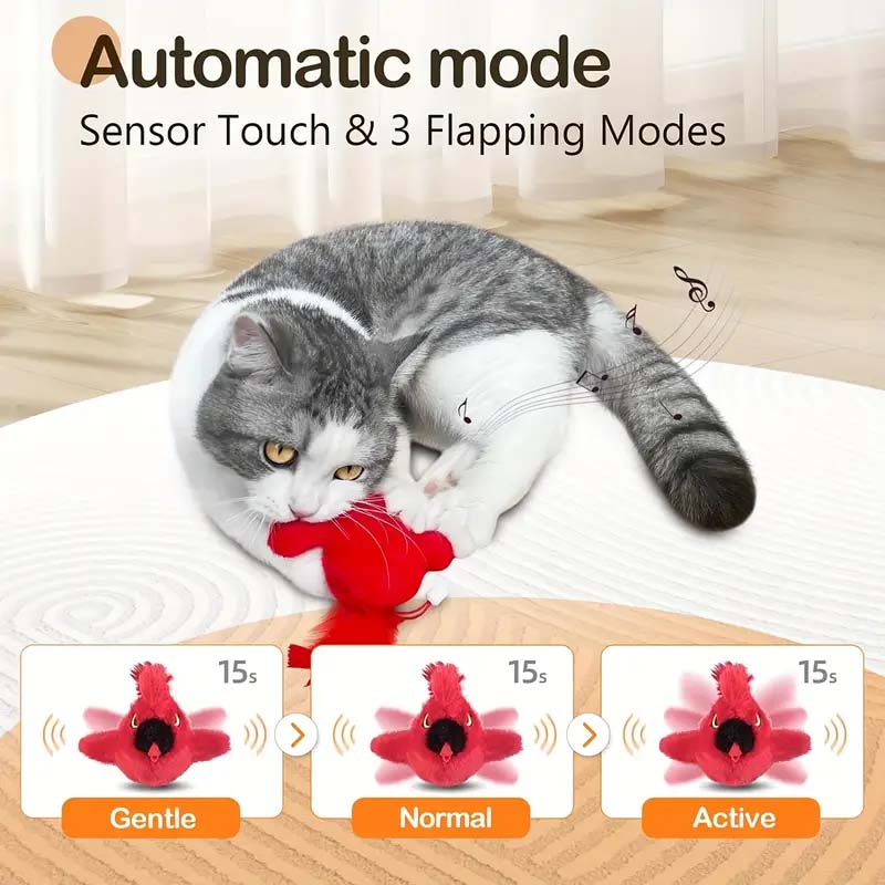 Interactive Chirping Cardinal Cat Toy - Rechargeable & Lifelike