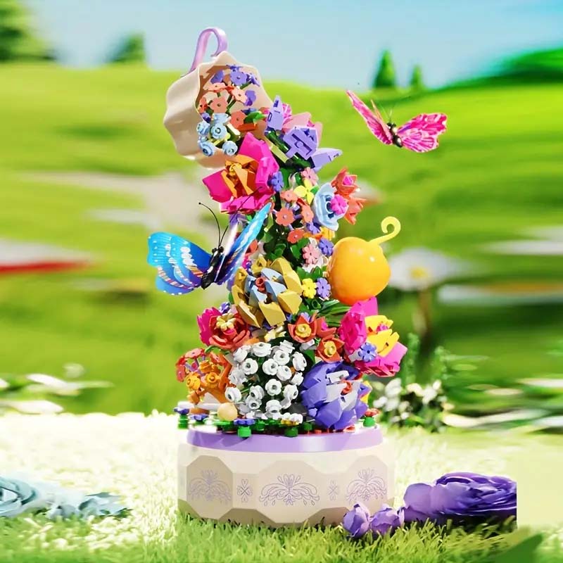 Flower Garden Building Set with Rotating Music Box