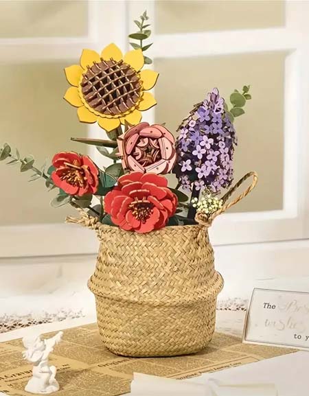 Wooden Flower Bouquet DIY Kit: Rose, Lilac, Sunflower, Carnation - Home Decor & Gift-Zy Fulfill