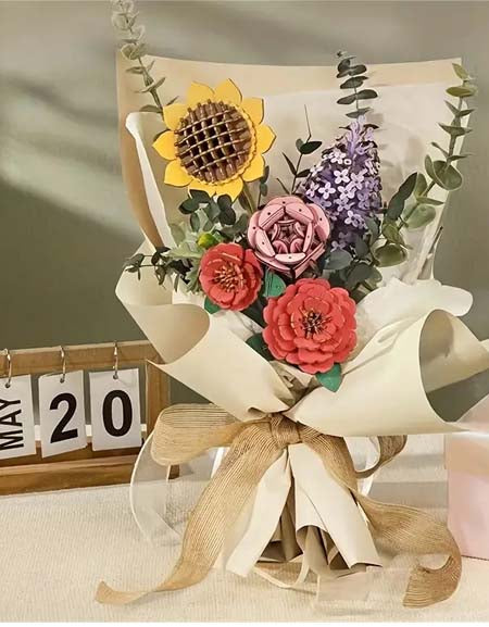 Wooden Flower Bouquet DIY Kit: Rose, Lilac, Sunflower, Carnation - Home Decor & Gift-Zy Fulfill