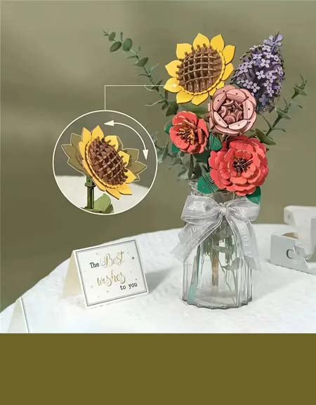 Wooden Flower Bouquet DIY Kit: Rose, Lilac, Sunflower, Carnation - Home Decor & Gift-Zy Fulfill