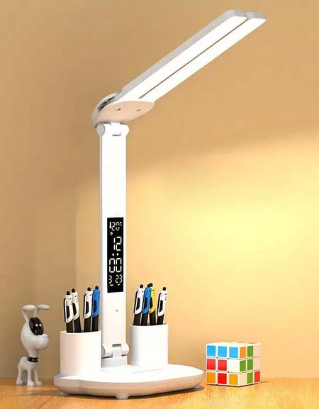 Folding LED Desk Lamp with Time Display & Adjustable Arm – Eye Protection & Compact Design-Zy Fulfill