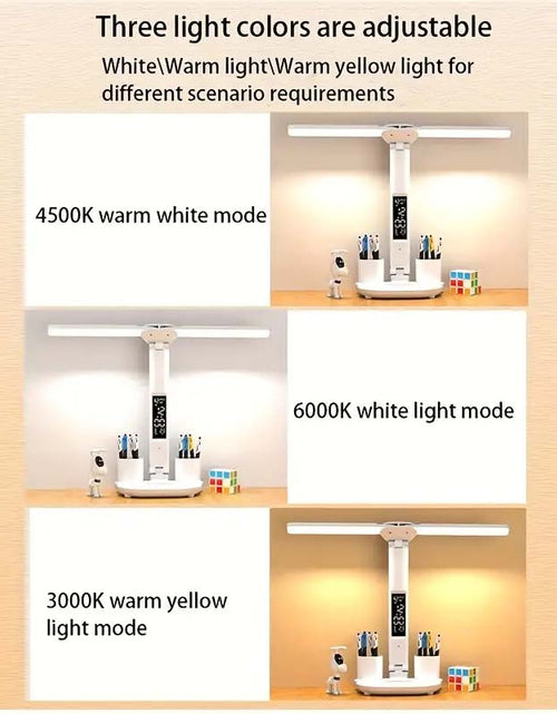Load image into Gallery viewer, Folding LED Desk Lamp with Time Display &amp; Adjustable Arm – Eye Protection &amp; Compact Design
