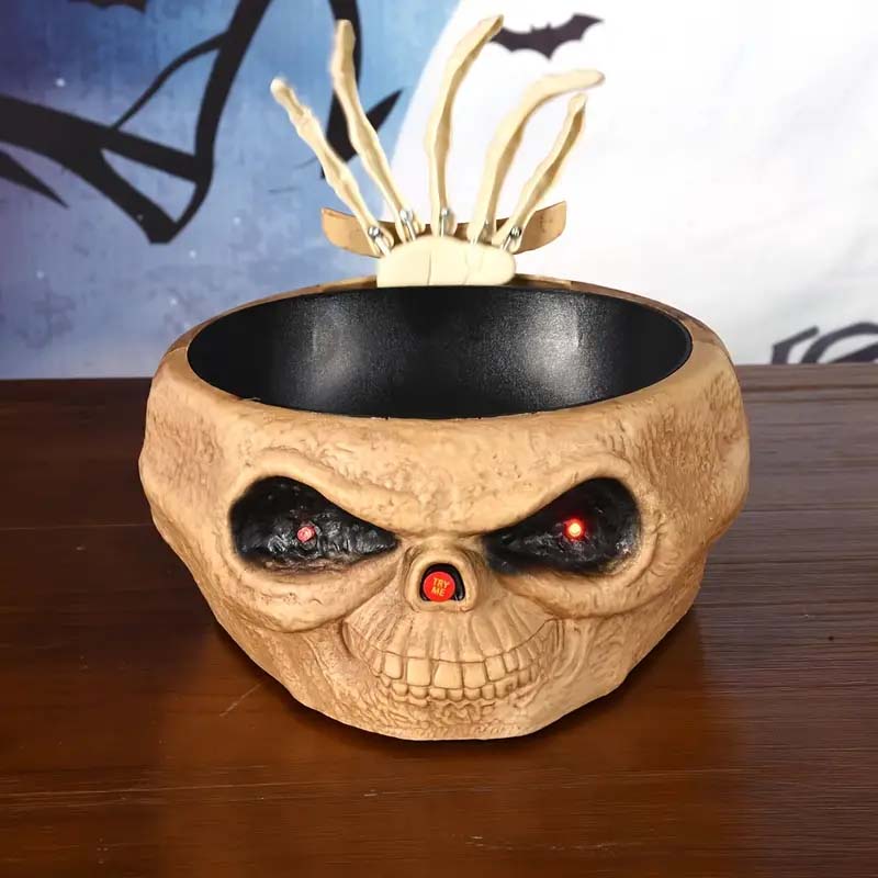 Halloween Skull Bowl Decoration - Motion-Activated with Glowing Eyes & Sound